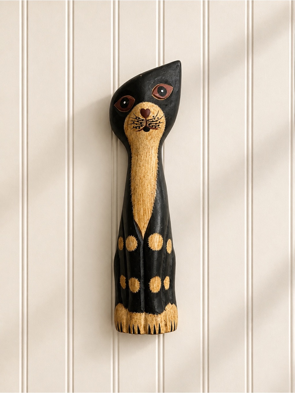 Vintage Wood Folk Art Style Cat Figurine
